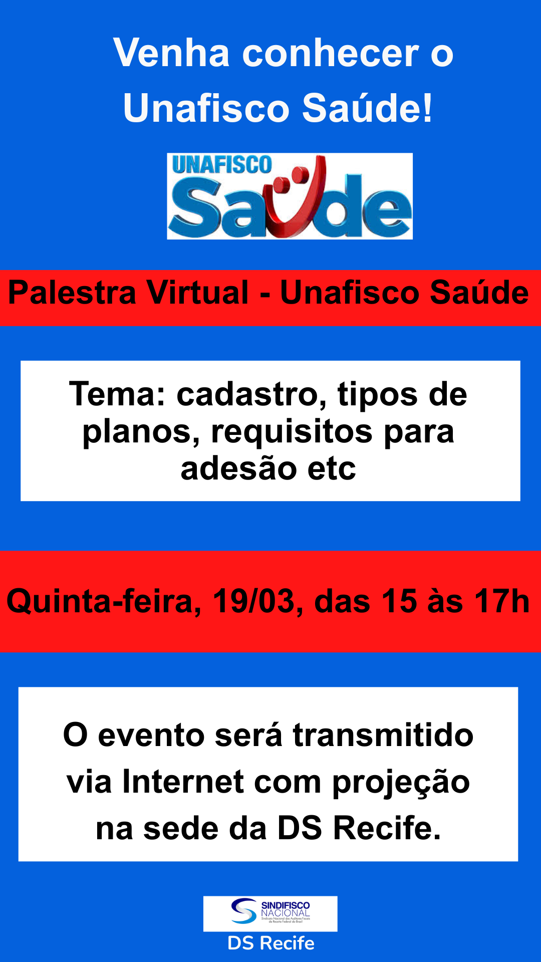 PALESTRA VIRTUAL- UNAFISCO SAÚDE DIA 19/03/2026, das 15h às 17h