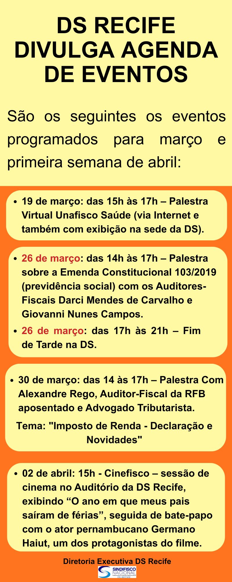 DS RECIFE DIVULGA AGENDA COM NOVOS EVENTOS