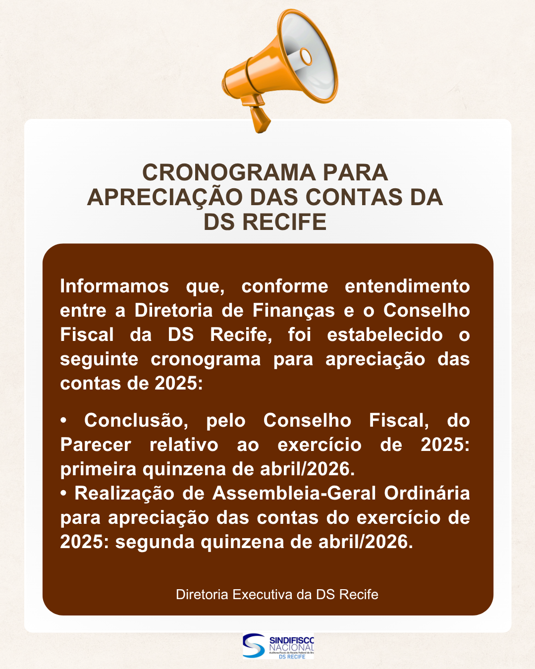 CRONOGRAMA PARA APRECIAÇÃO DAS CONTAS DA DS RECIFE
