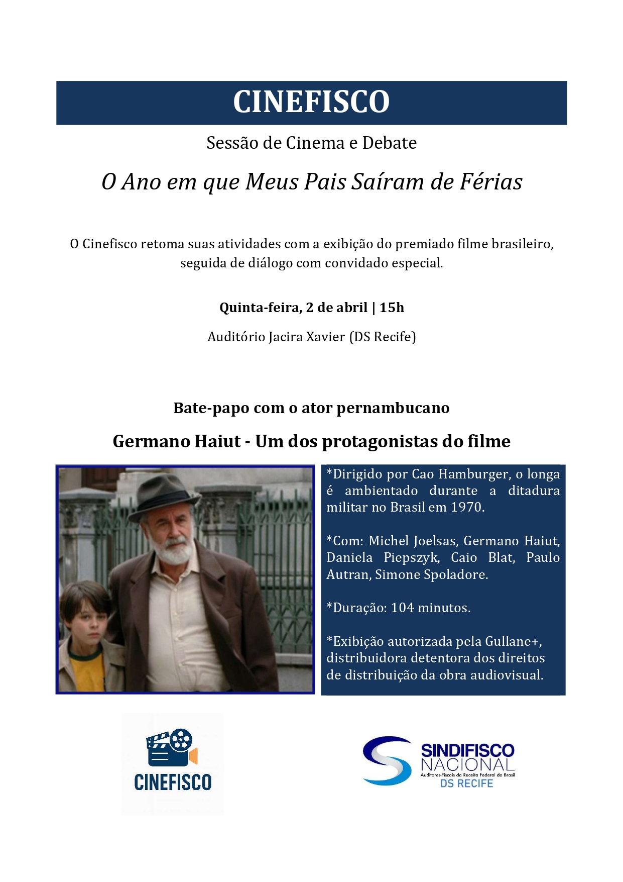 CINEFISCO DS RECIFE DIA 02 DE ABRIL DE 2026, ÀS 15H