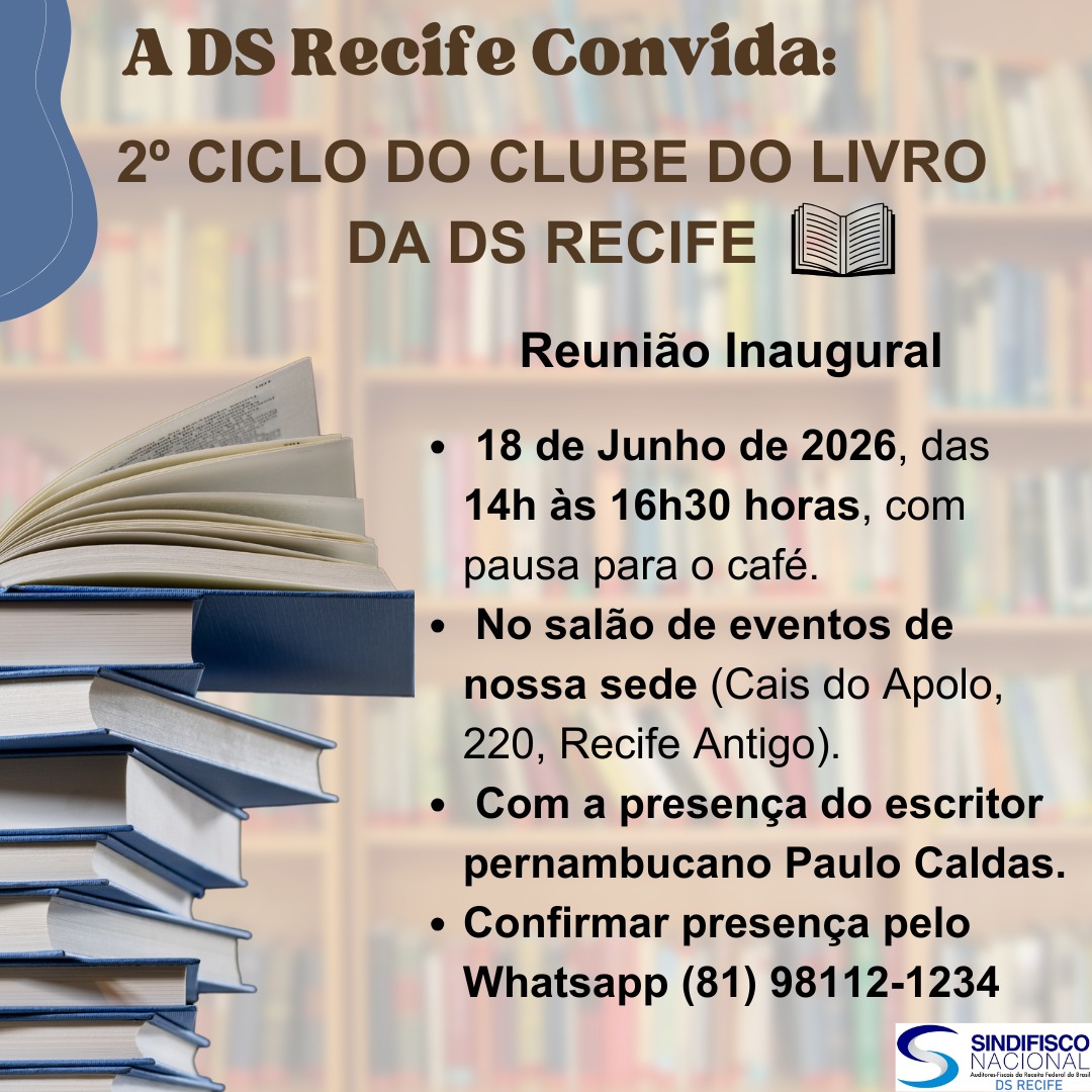 2º CICLO DO CLUBE DO LIVRO DA DS RECIFE DIA 18 DE JUNHO DE 2026, ÀS 14H