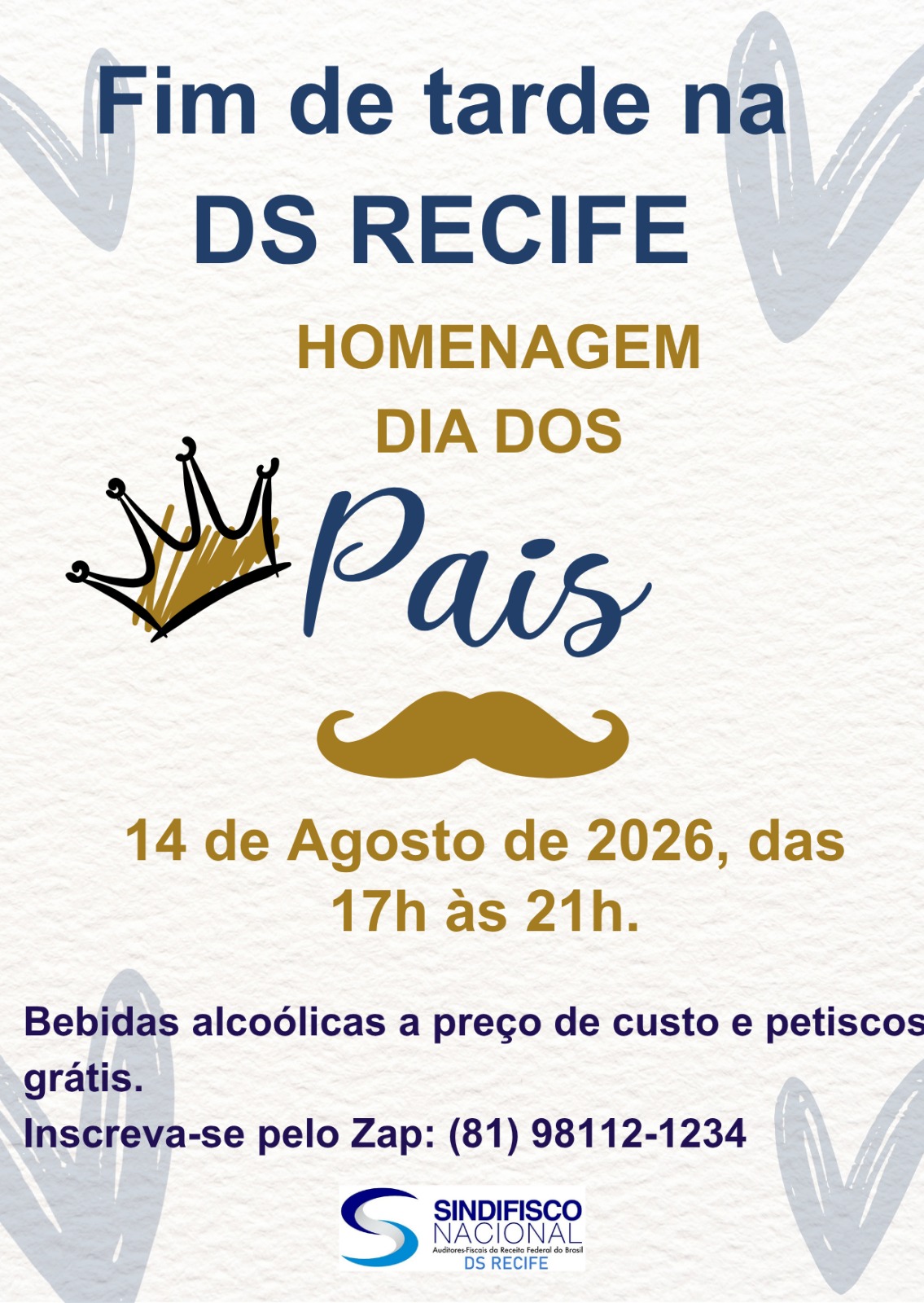 FIM DE TARDE NA DS RECIFE HOMENAGEM DIA DOS PAIS, 14 DE AGOSTO DE 2026, DAS 17H ÀS 21H